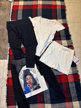 Bundle Black Yoga Pants White Shorts & White Bodysuit sequence Top